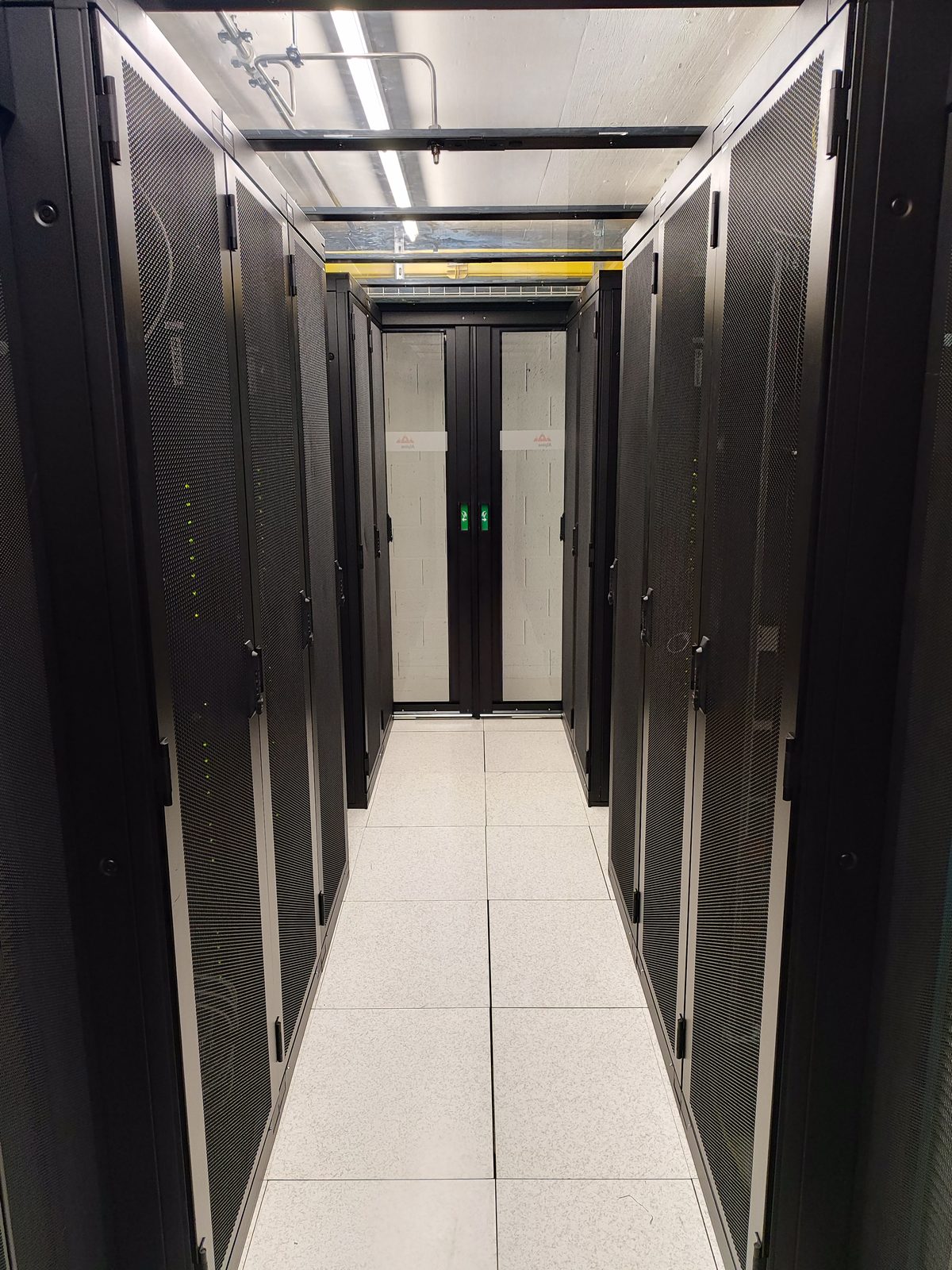 Rack infrastructure in the high-density room of AlpineDC's private suites in Crissier
